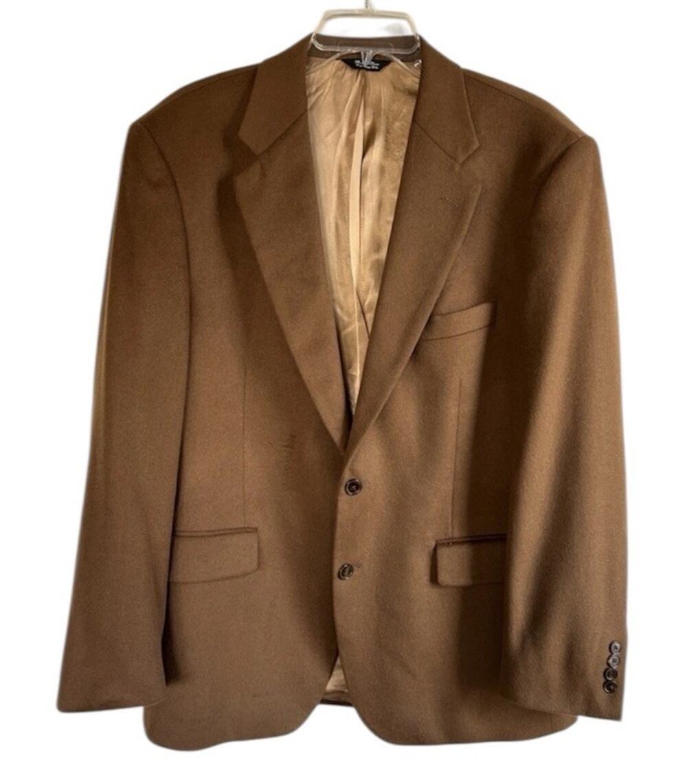 Haspel 100% Cashmere Sport Coat Blazer Mens 42L Long Brown 2Button Luxury Jacket